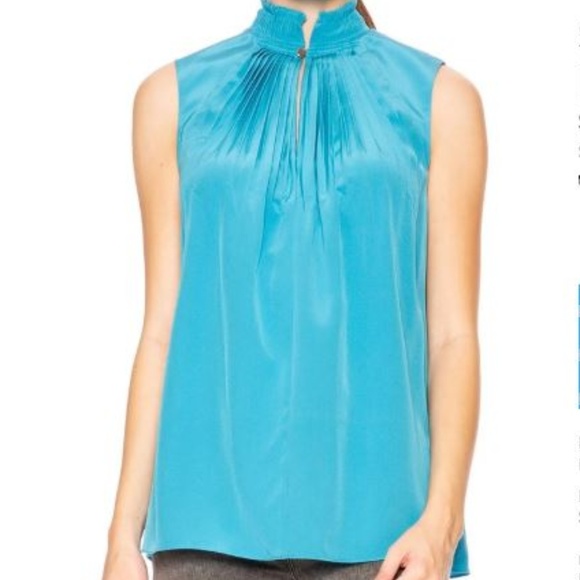 Tibi Tops - TIBI ARIELLE SILK SLEEVELESS BLOUSE - BOWERY BLUE